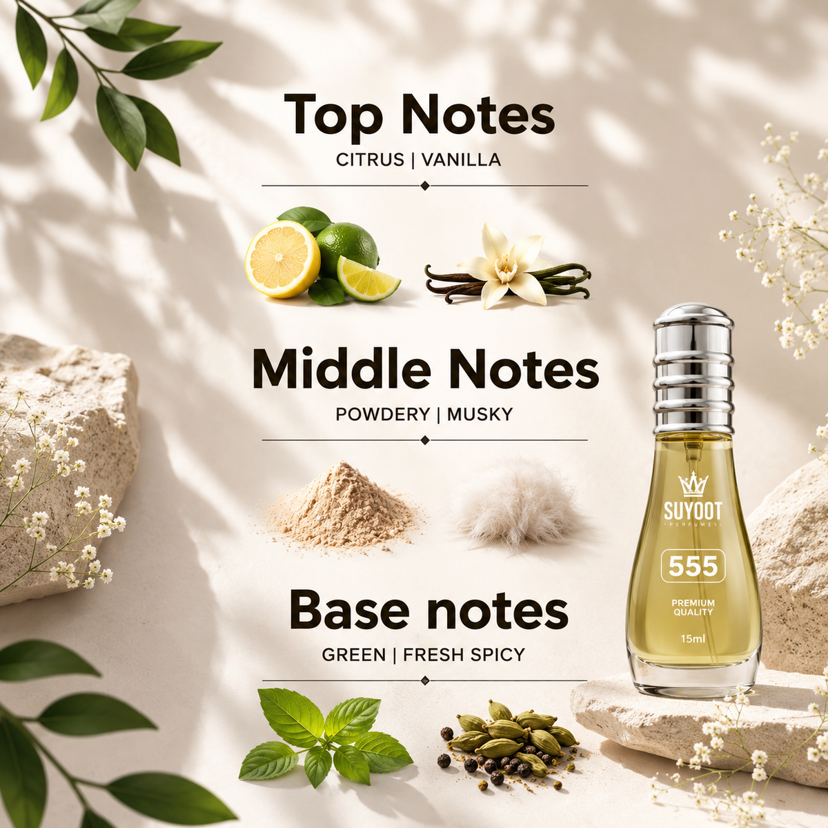 555 Premium Perfume 15ml | Long-Lasting Luxury Citrus Musky Fragrance