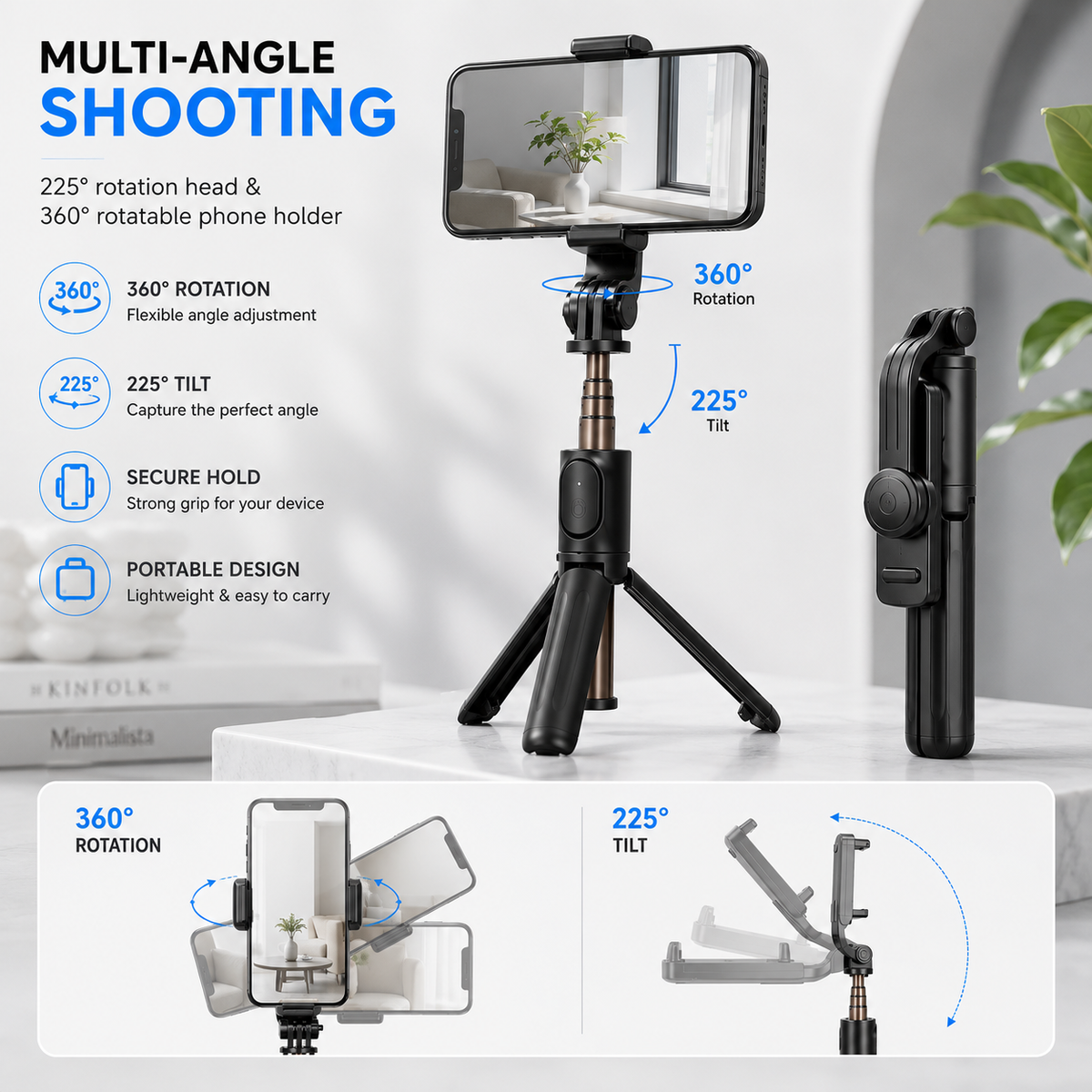 Q07 3-in-1 Bluetooth Selfie Stick Tripod - Portable Wireless Remote Phone Stand